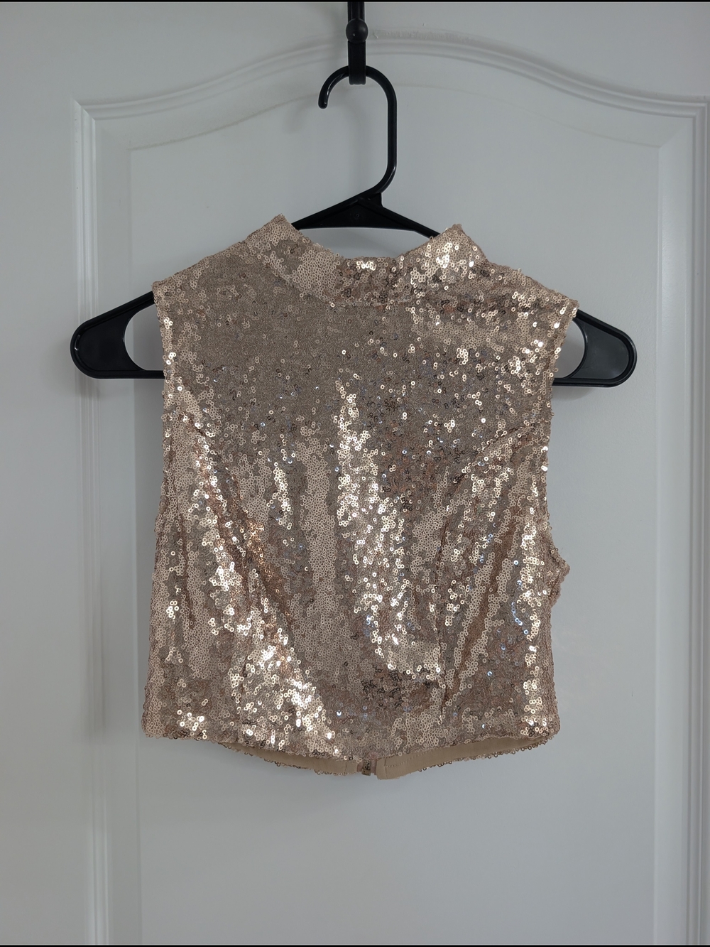 Charlotte Russe Rose Gold Sequin Mock Neck Crop Top